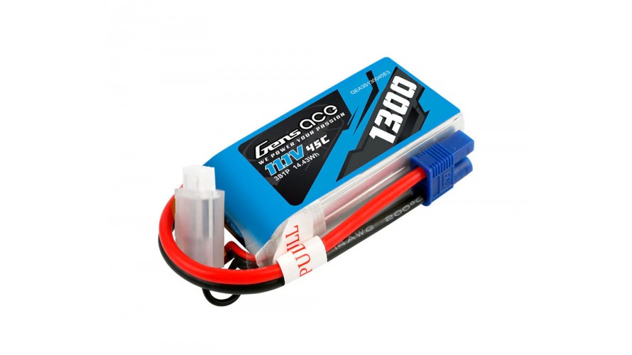 Gens Ace 1300mAh 45C 11.1V 3S1P Lipo Battery (EC3) GEA3S130045E3