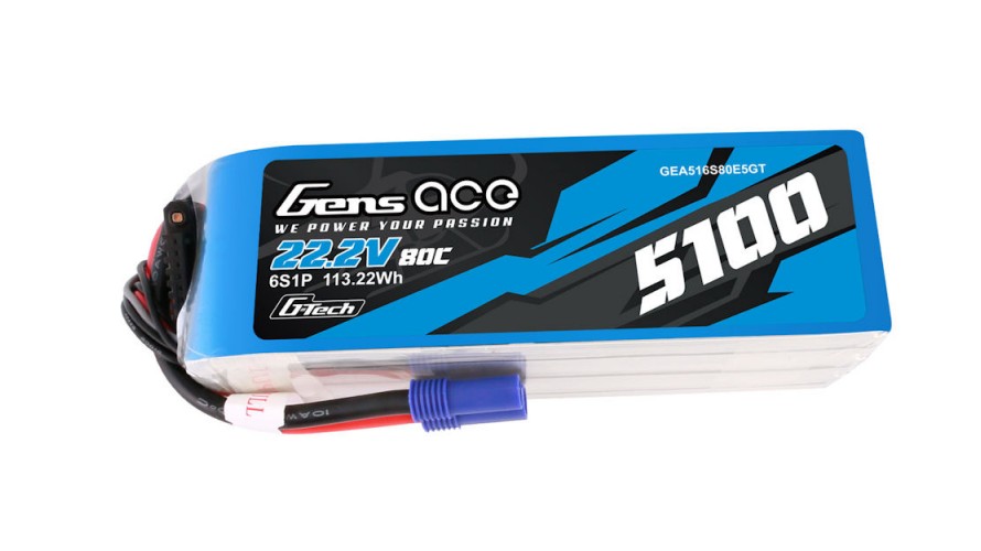 Gens ace 5000mAh 22.2V 60C 6S1P Lipo Battery - EC5 Plug (Replaced by GEA6S510080E5GT)
