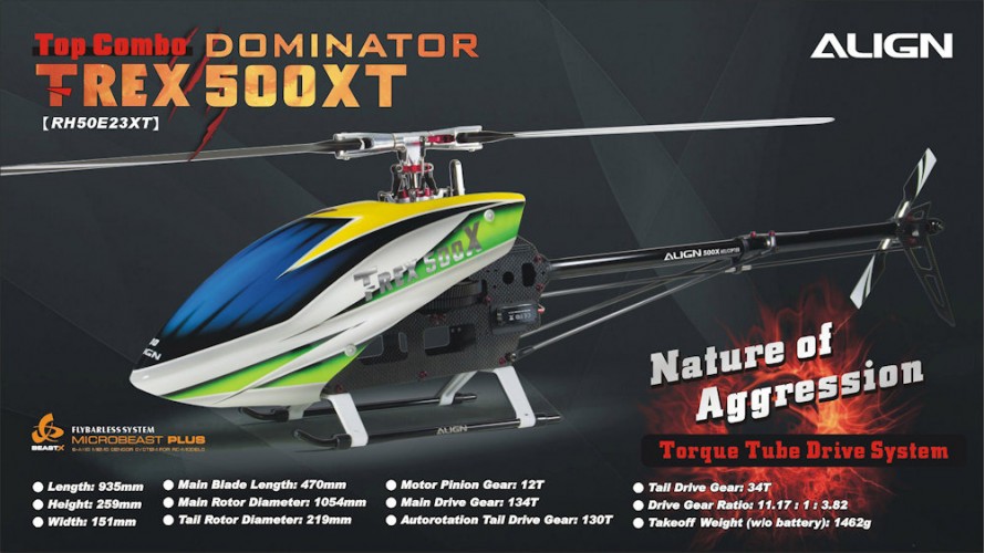 T-REX 500XT Dominator Top Combo Torque Tube RH50E23X by Align